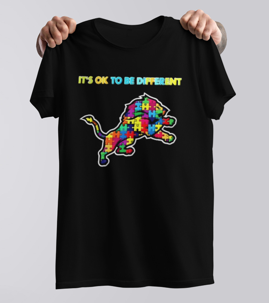Detroit Lions It's OK To Be Different Colorful Jigsaw Puzzle T-Shirt