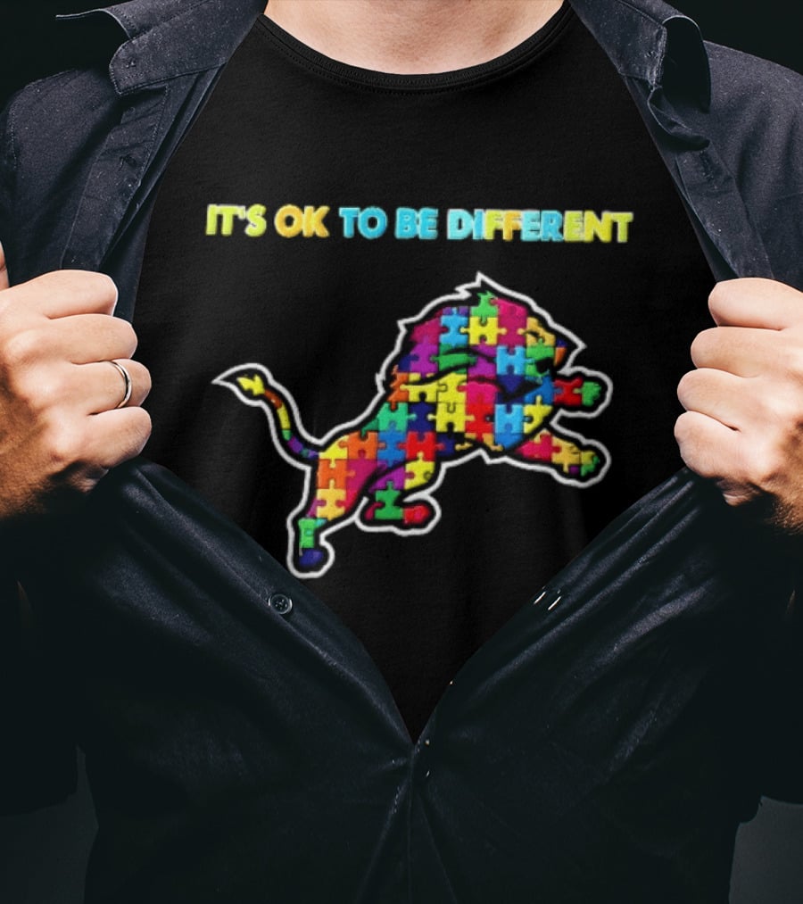 Detroit Lions It's OK To Be Different Colorful Jigsaw Puzzle T-Shirt
