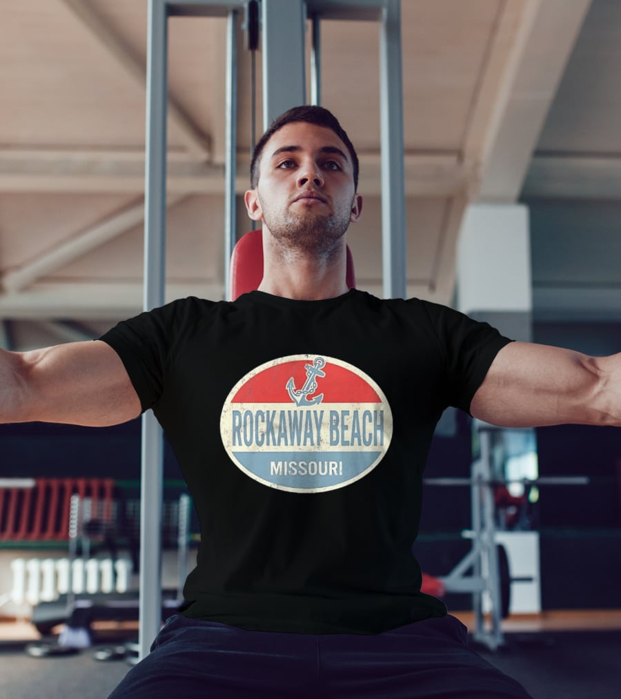 Rockaway Beach Missouri Distressed Anchor Red White Blue Vintage Look T-Shirt