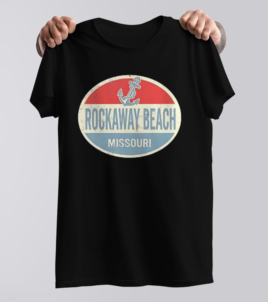 Rockaway Beach Missouri Distressed Anchor Red White Blue Vintage Look T-Shirt