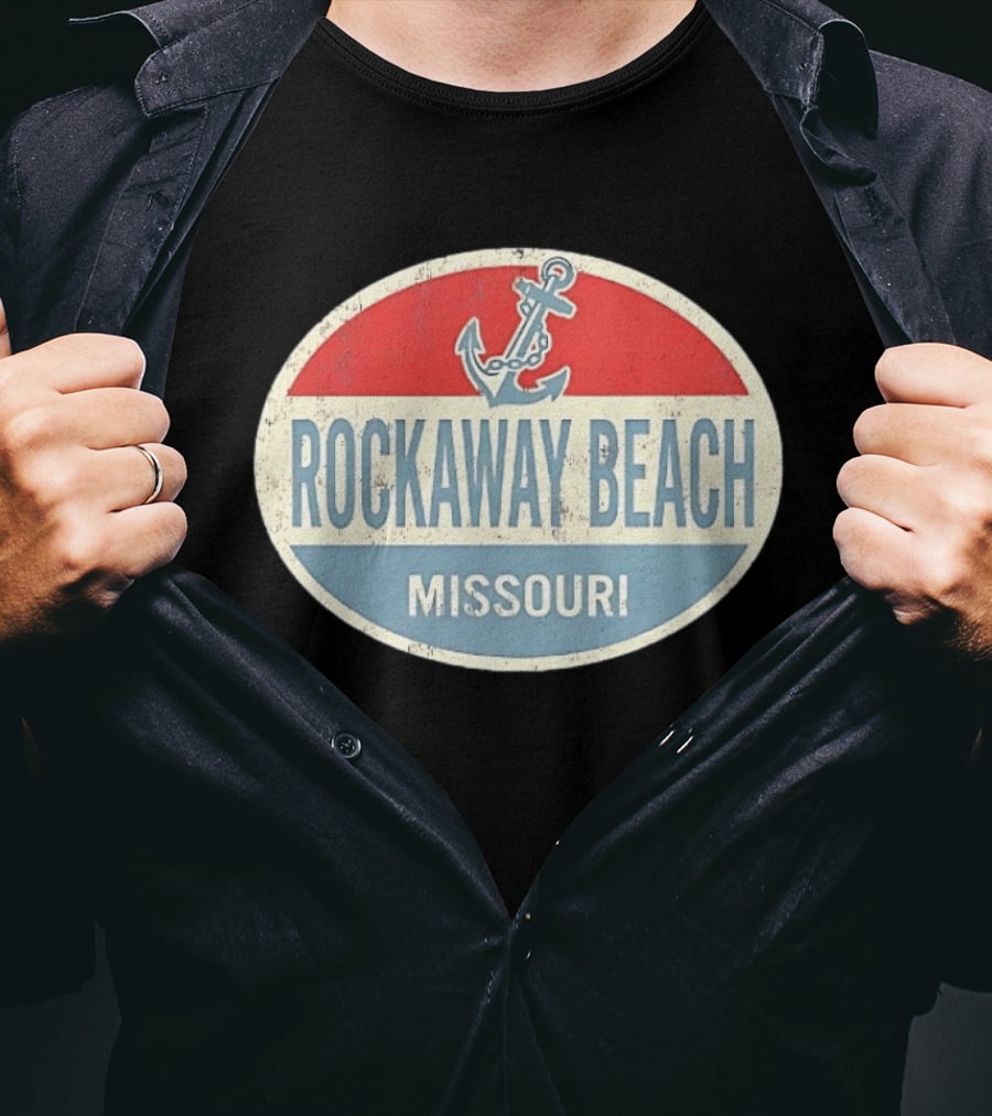 Rockaway Beach Missouri Distressed Anchor Red White Blue Vintage Look T-Shirt