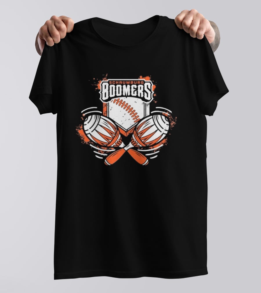 Schaumburg Boomers Baseball Distressed Emblem With Bats And Ball T-Shirt