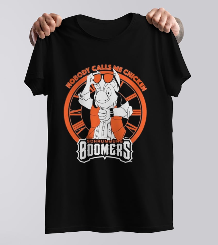 Schaumburg Boomers Nobody Calls Me Chicken Baseball Team Orange And White T-Shirt