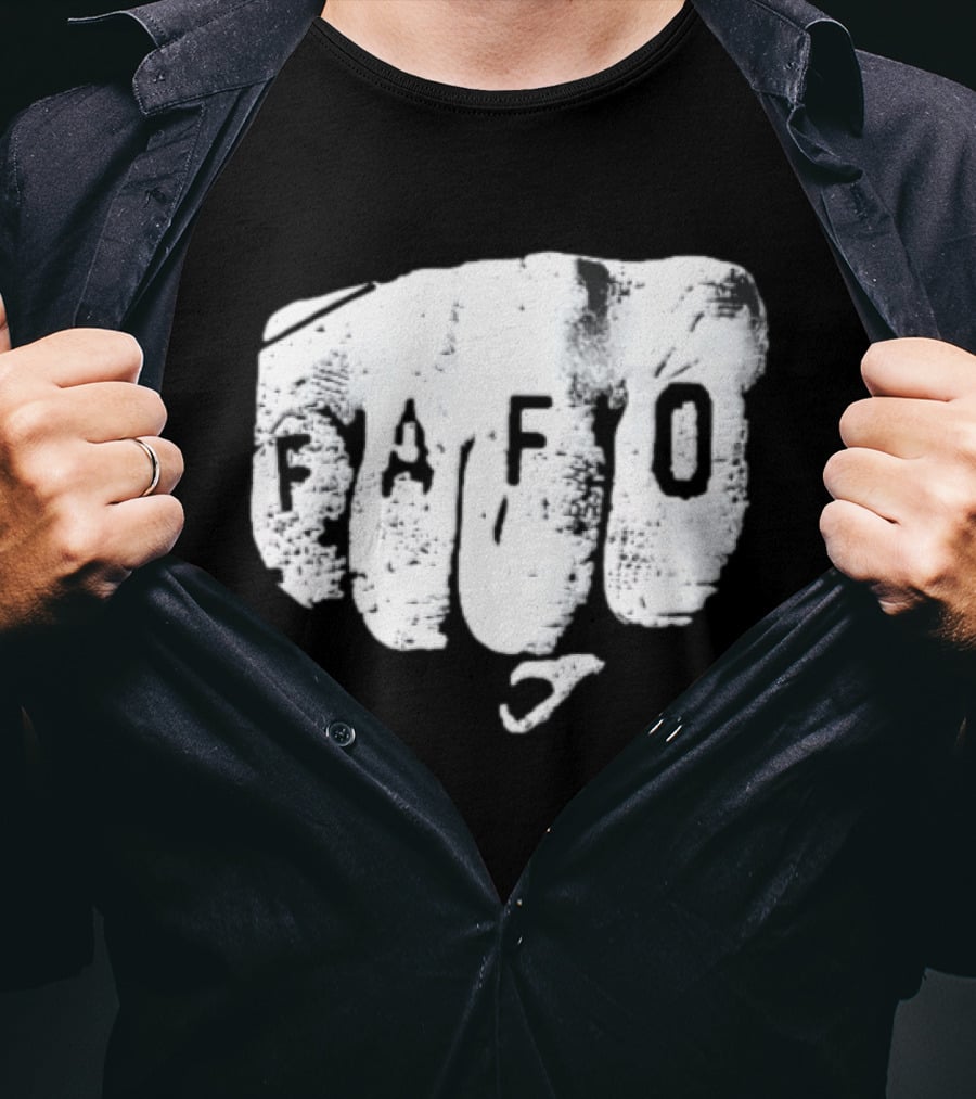 FAFO Distressed Clenched Fist Knuckle Punch Black And White T-Shirt