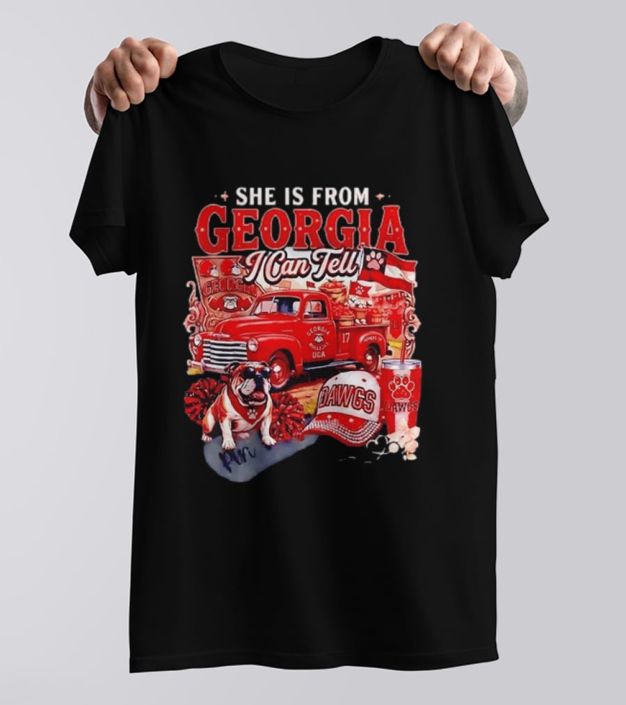 She Is From Georgia I Can Tell Bulldogs Dawgs Red Truck T-Shirt