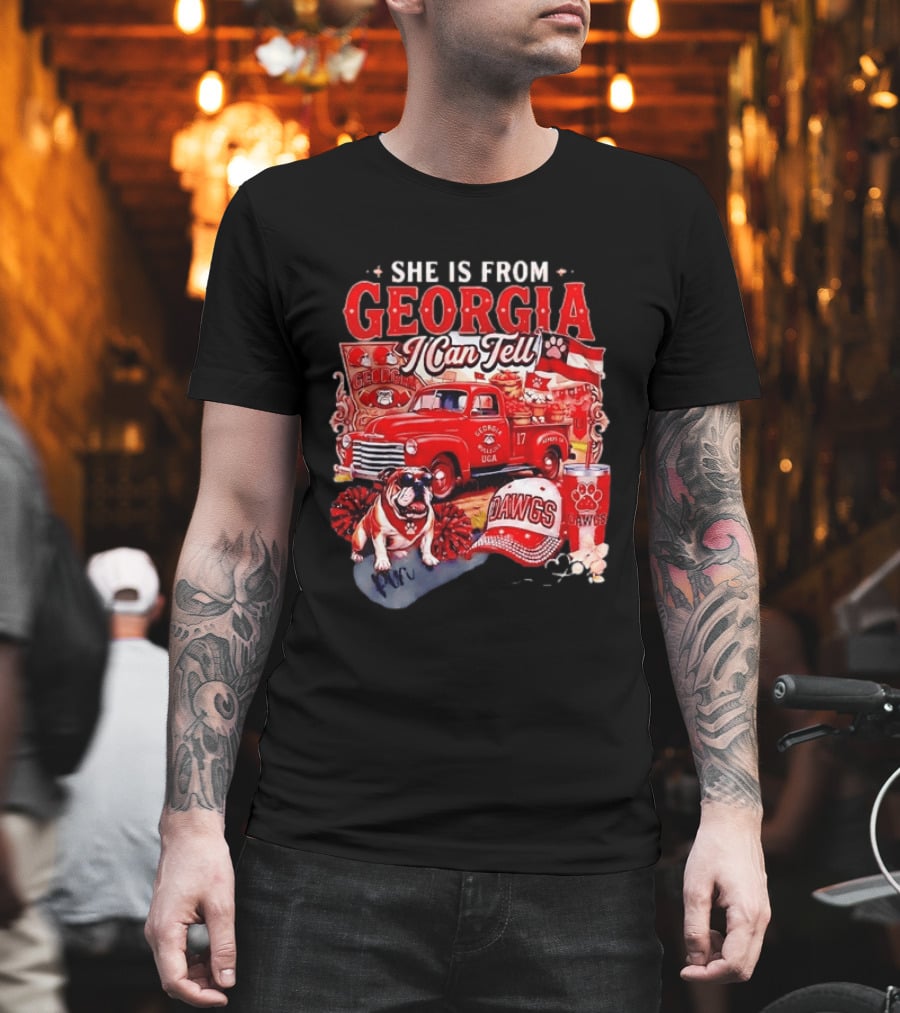 She Is From Georgia I Can Tell Bulldogs Dawgs Red Truck T-Shirt