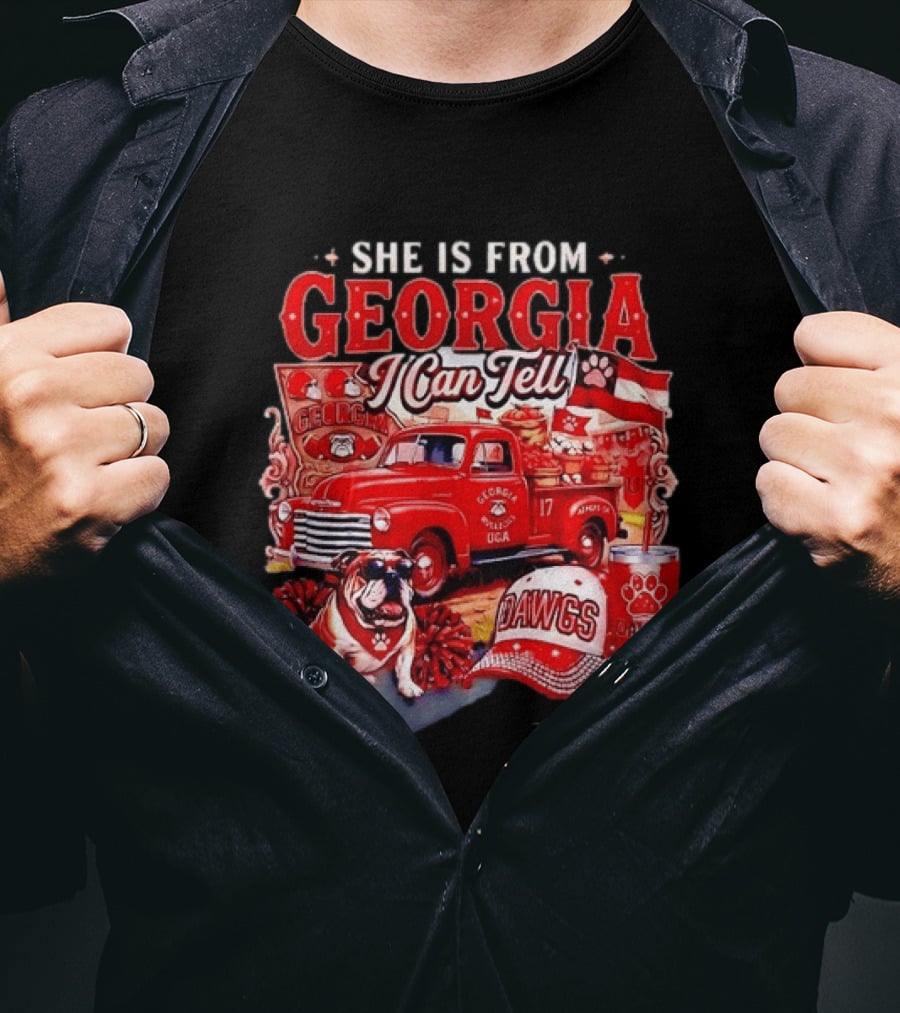 She Is From Georgia I Can Tell Bulldogs Dawgs Red Truck T-Shirt