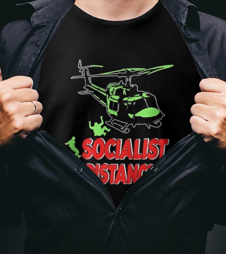 Socialist Distancing Helicopter Retro Military Humor T-Shirt