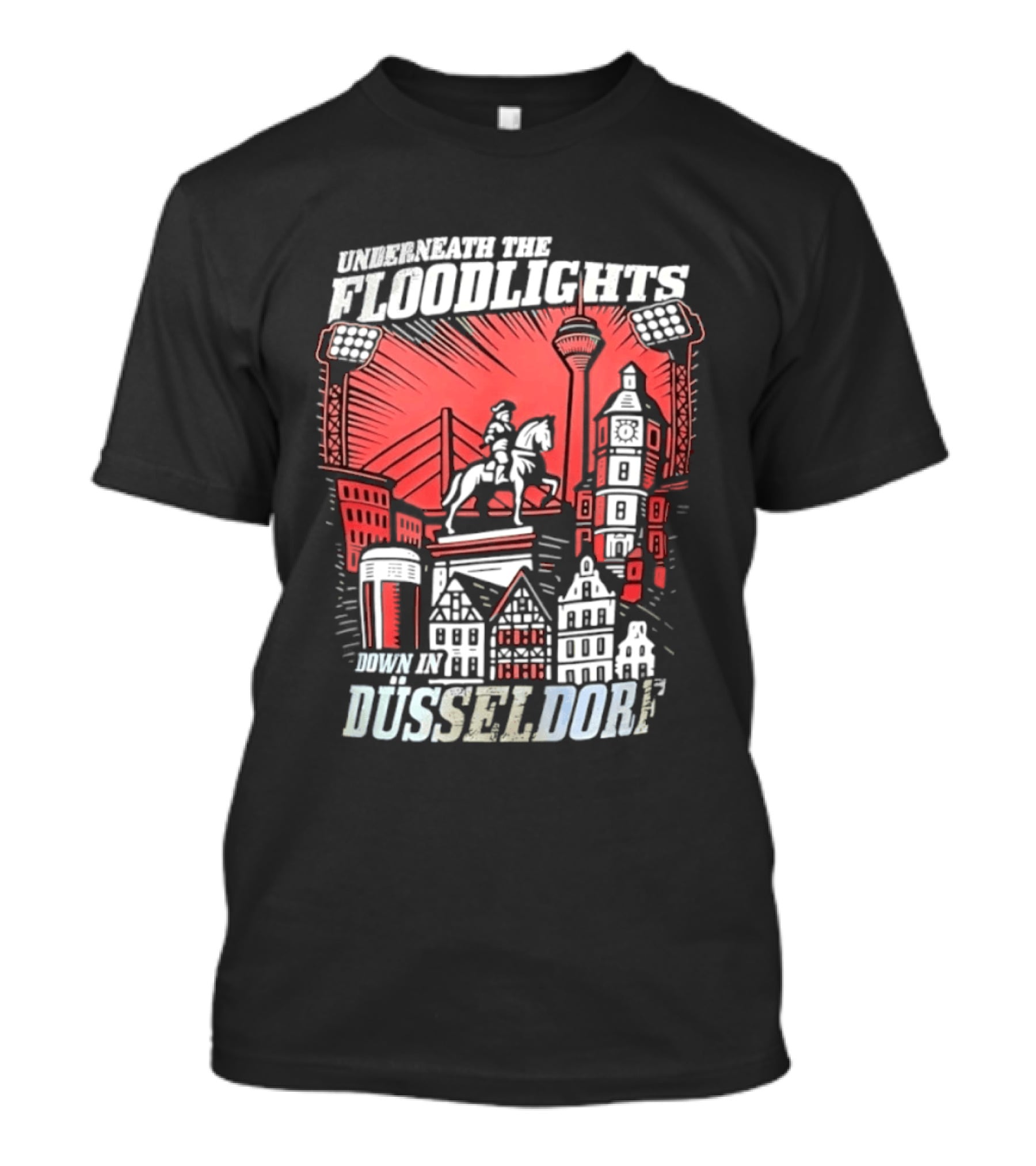 Underneath The Floodlights Düsseldorf Skyline And Equine Monument T-Shirt