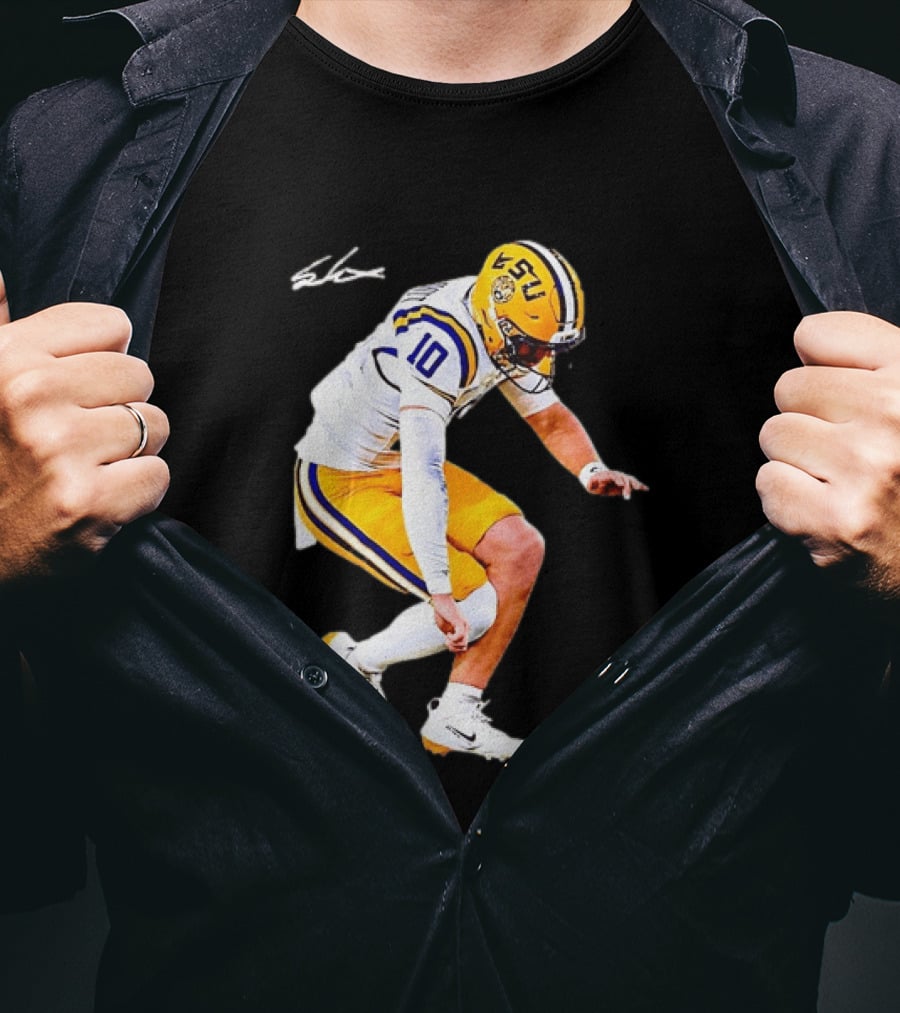 Joe Burrow LSU Tigers Number 10 Football Player Signature T-Shirt