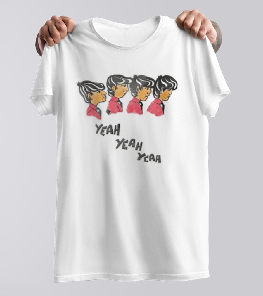 Yeah Yeah Yeah Cartoon Caricatures Four Men Red T-Shirt