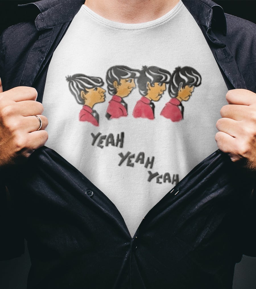 Yeah Yeah Yeah Cartoon Caricatures Four Men Red T-Shirt