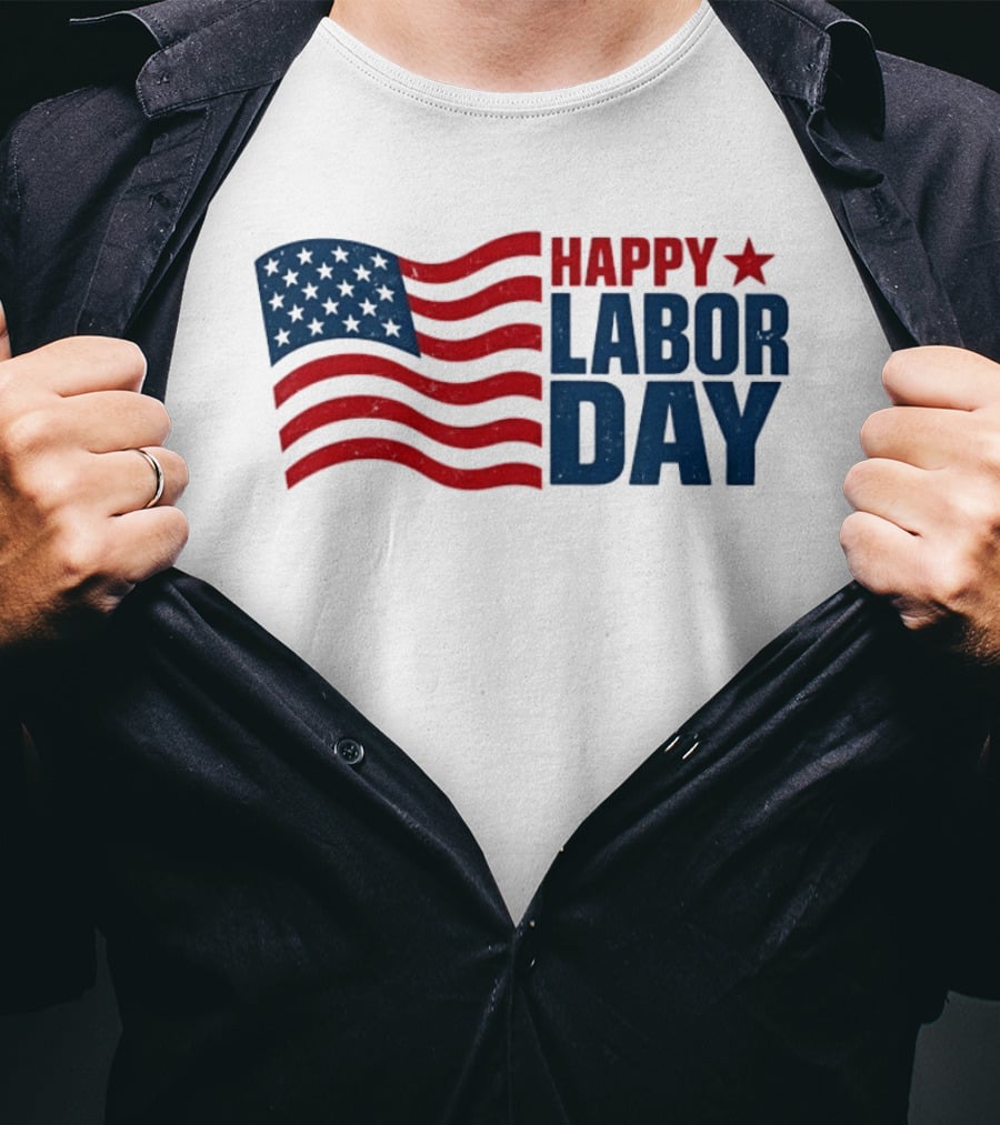 Happy Labor Day Distressed American Flag Stars Stripes T-Shirt