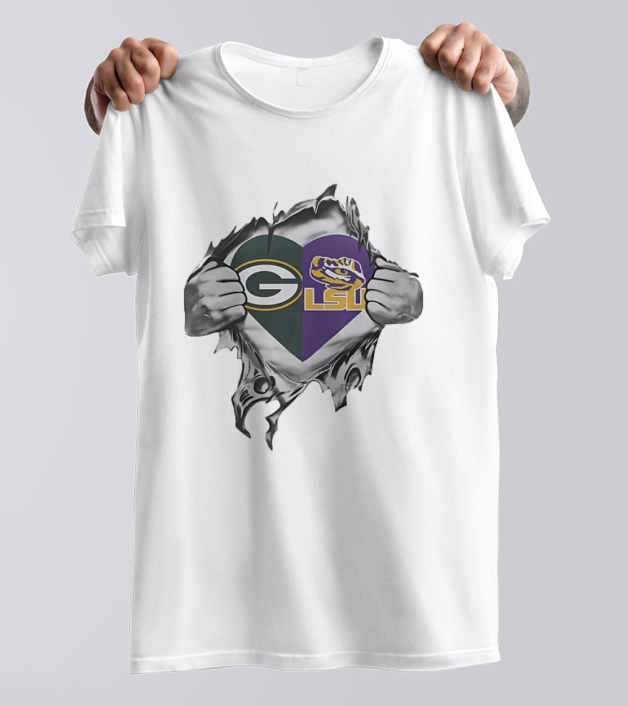 Green Bay Packers LSU Tigers Heart T-Shirt