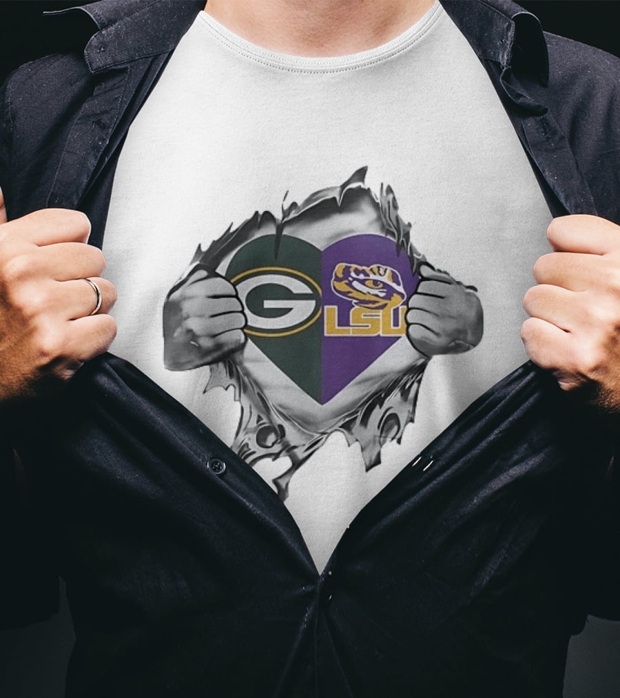 Green Bay Packers LSU Tigers Heart T-Shirt