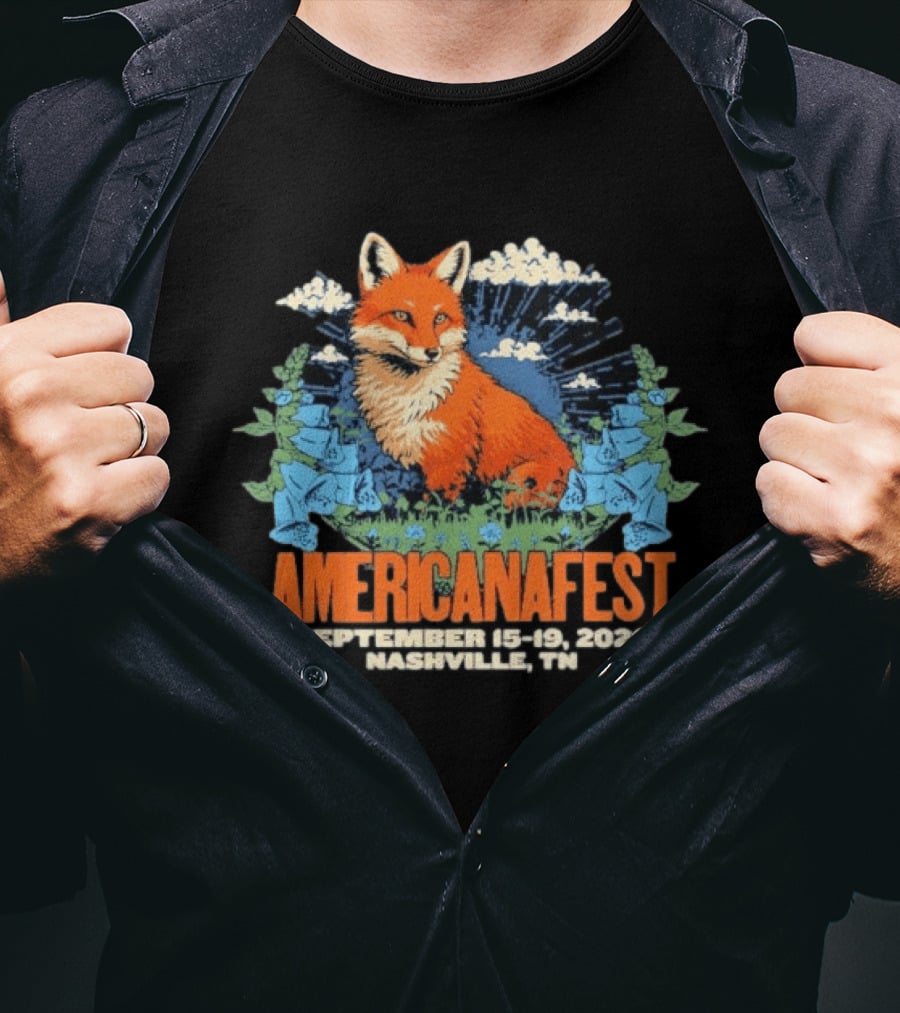 Americanafest 2026 Nashville September 15 19 Fox And Blue Flowers T-Shirt