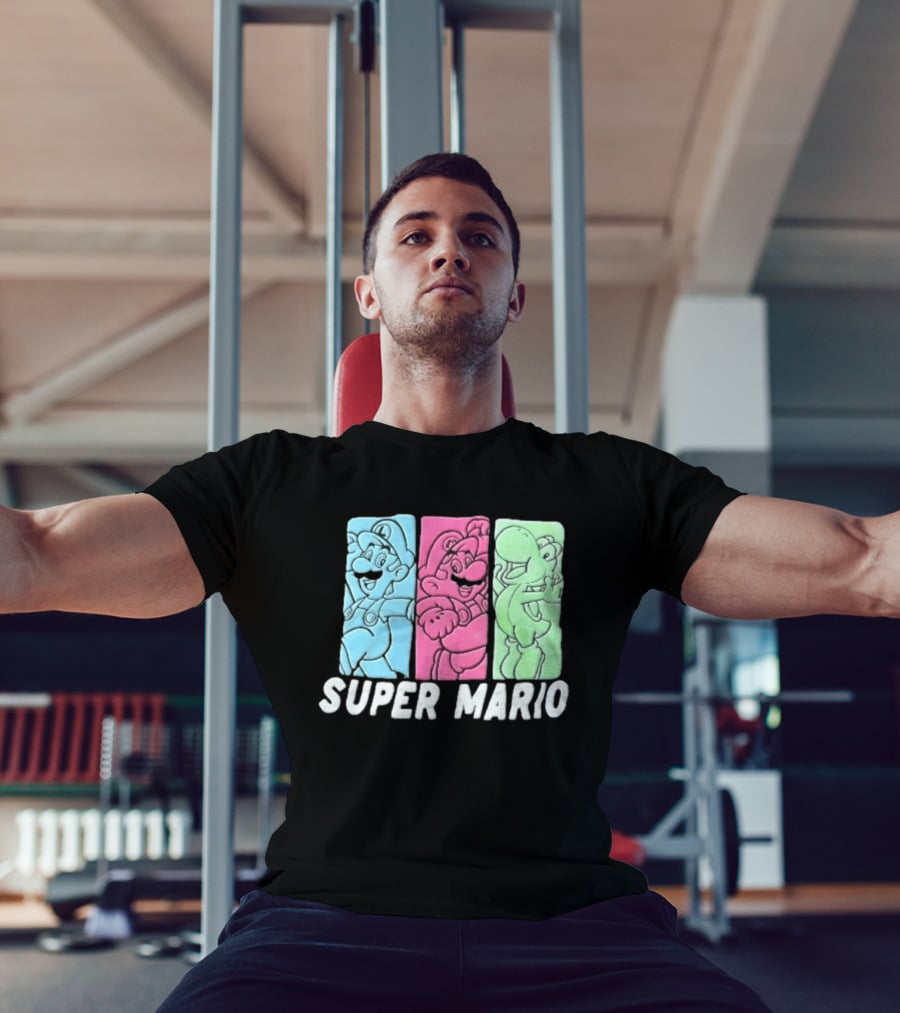 Super Mario Luigi Yoshi Characters Colorful Panels T-Shirt