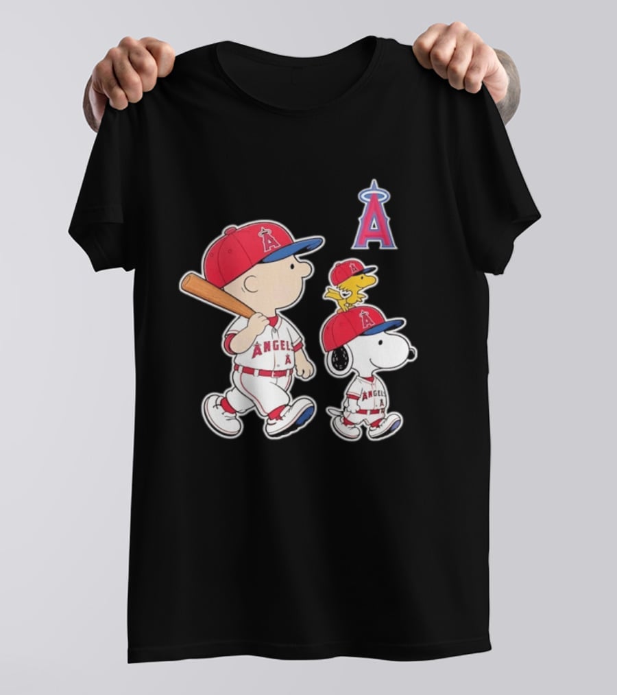 Charlie Brown Snoopy Woodstock Los Angeles Angels Baseball Team T-Shirt