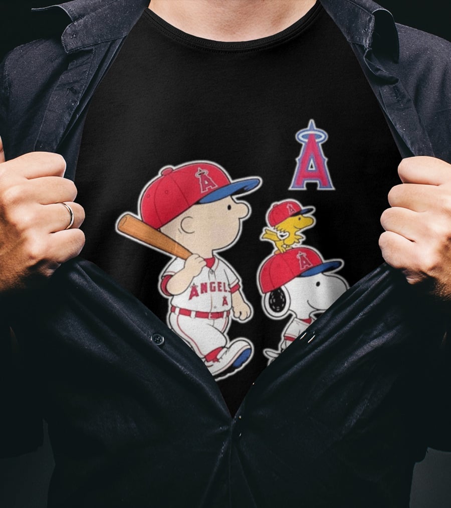 Charlie Brown Snoopy Woodstock Los Angeles Angels Baseball Team T-Shirt
