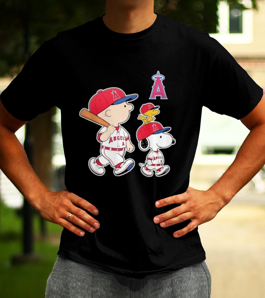 Charlie Brown Snoopy Woodstock Los Angeles Angels Baseball Team T-Shirt