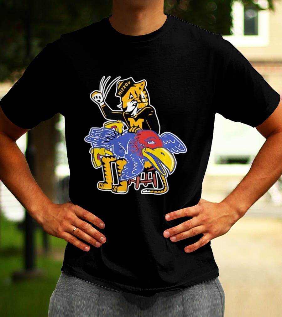 Mizzou Tigers Vs Kansas Jayhawk Rivalry Cartoon T-Shirt