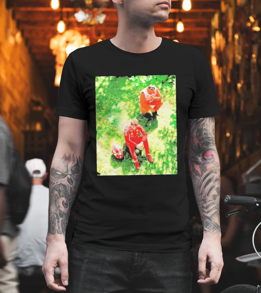 Monza GP Charles Leclerc Helmet On Grass Crash Moment T-Shirt