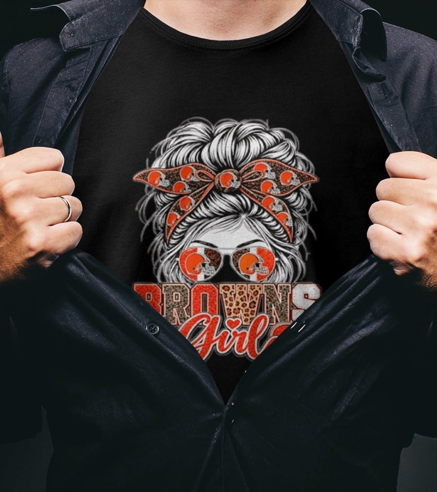 Cleveland Browns Girl Messy Bun Football T-Shirt