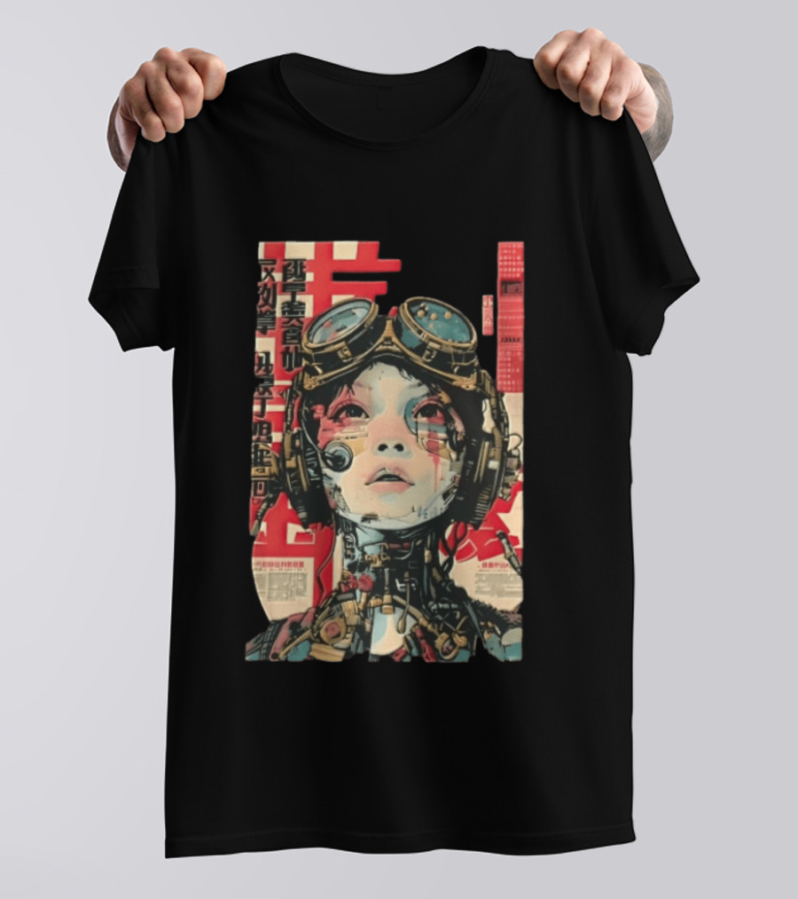 Cyberpunk Cyborg Woman With Goggles And Headphones Futuristic Aesthetic T-Shirt