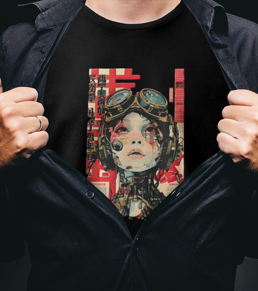 Cyberpunk Cyborg Woman With Goggles And Headphones Futuristic Aesthetic T-Shirt