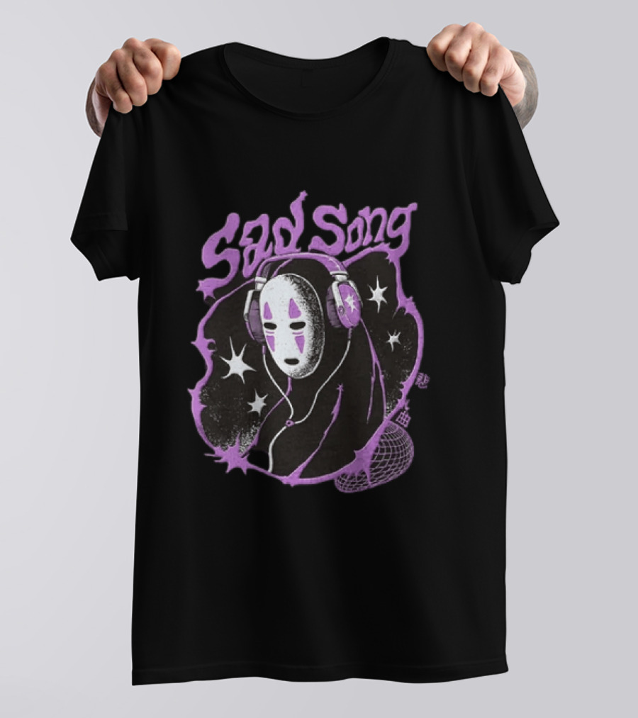 Spirited Away No Face Sad Song Headphones Purple Stars T-Shirt