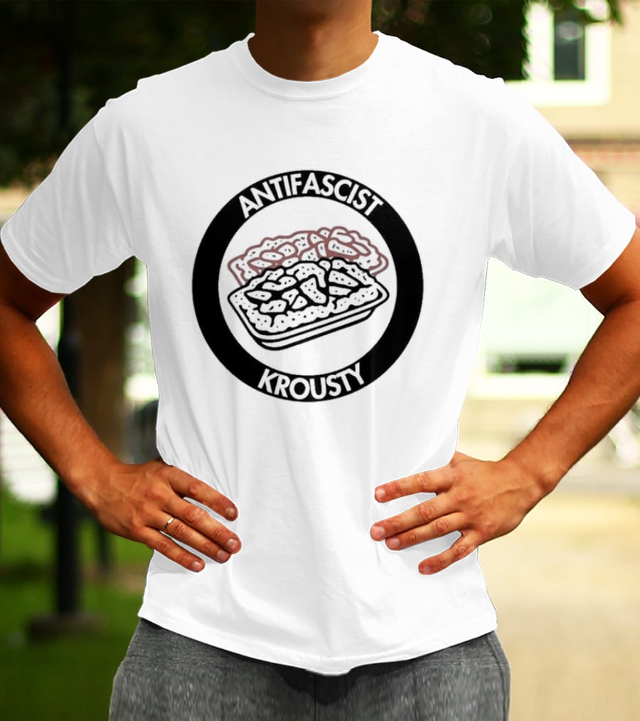Antifascist Krousty Pizza Antifa Symbol Bold Political Message T-Shirt