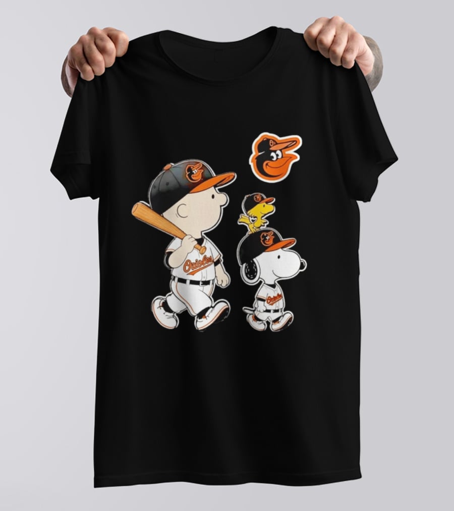 Woodstock Charlie Brown Snoopy Orioles Baseball Team T-Shirt