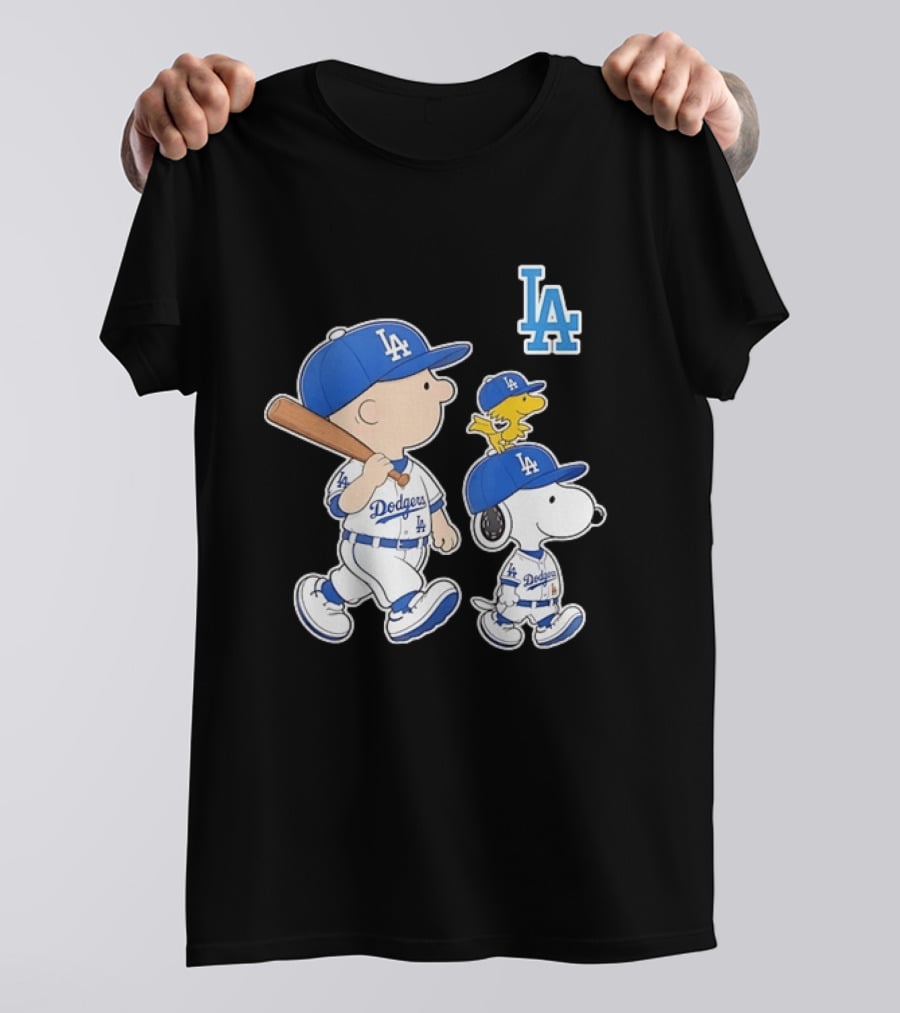 Woodstock Charlie Brown And Snoopy Los Angeles Dodgers Baseball T-Shirt