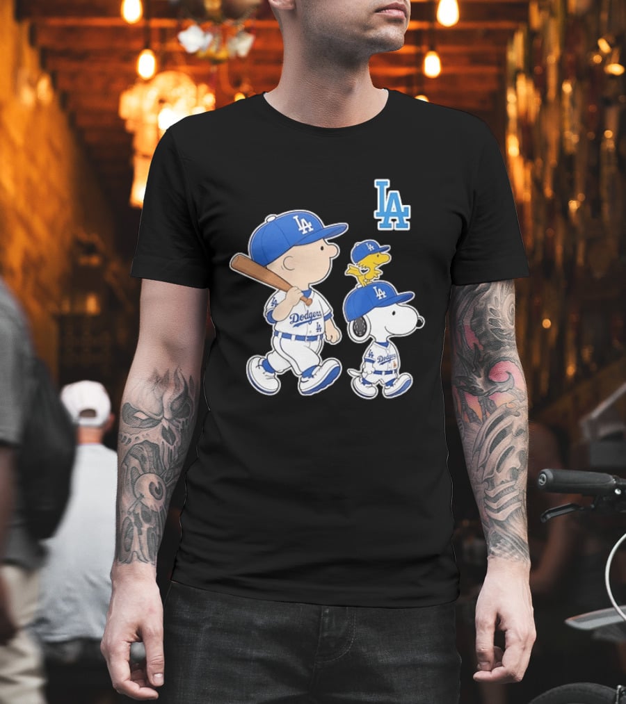 Woodstock Charlie Brown And Snoopy Los Angeles Dodgers Baseball T-Shirt