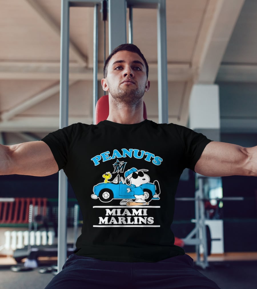 Peanuts Snoopy And Woodstock Miami Marlins Baseball Driving Adventure T-Shirt