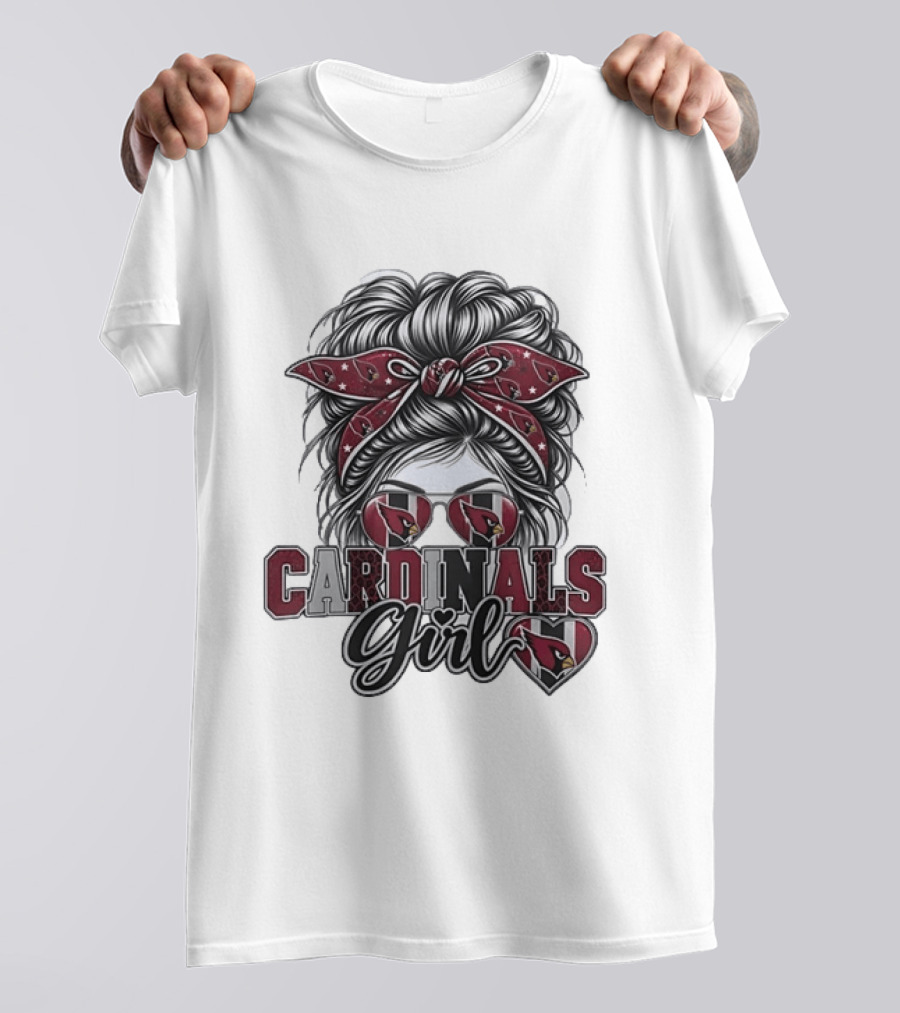 Cardinals Girl Messy Bun Bandana Sunglasses Football T-Shirt
