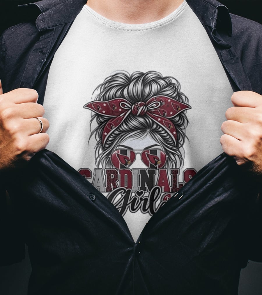 Cardinals Girl Messy Bun Bandana Sunglasses Football T-Shirt