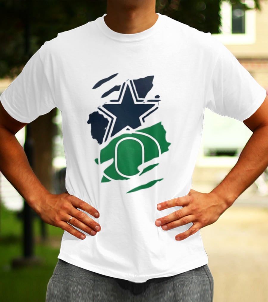 Dallas Cowboys Star And Oregon Ducks O Ripped Team Logos T-Shirt