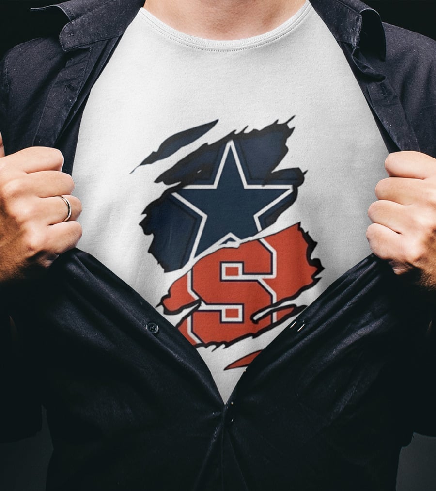 Dallas Cowboys Star And Syracuse Orange Torn Fabric T-Shirt