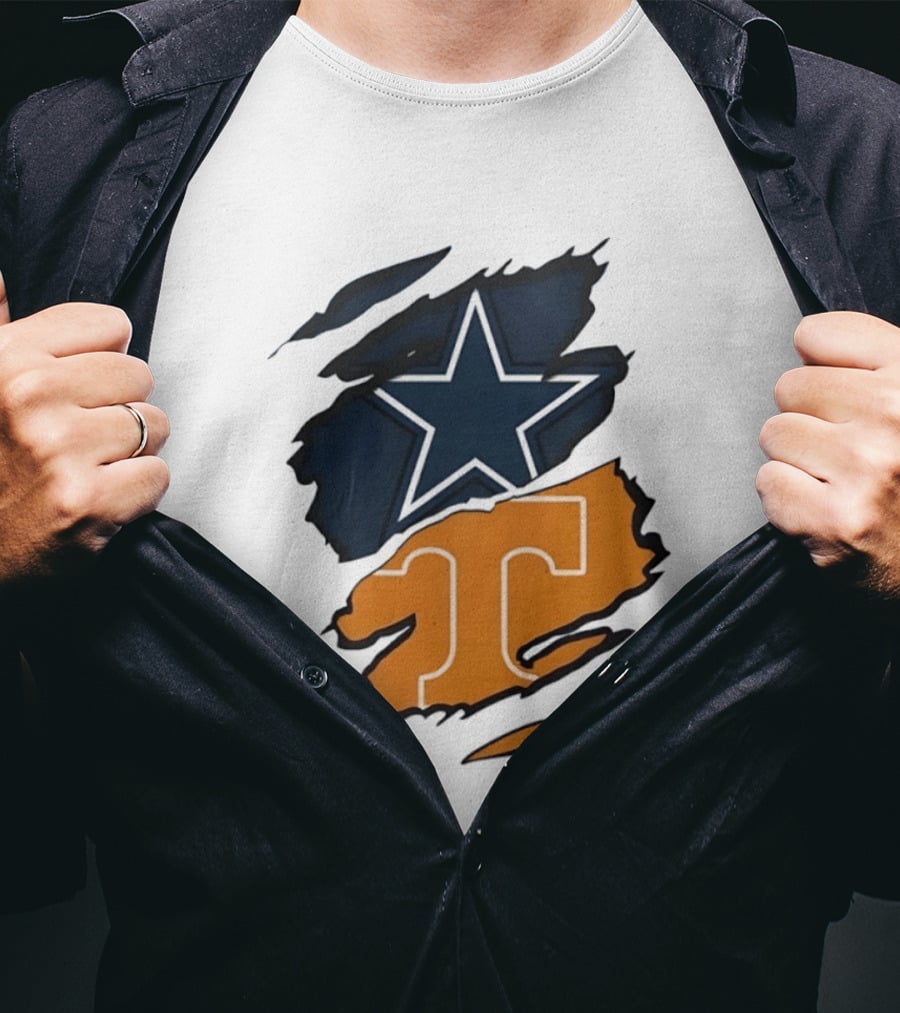Dallas Cowboys Star Tennessee Volunteers Logo Ripped Effect T-Shirt