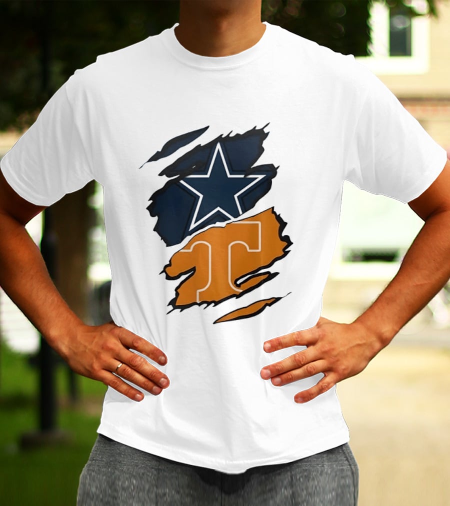 Dallas Cowboys Star Tennessee Volunteers Logo Ripped Effect T-Shirt