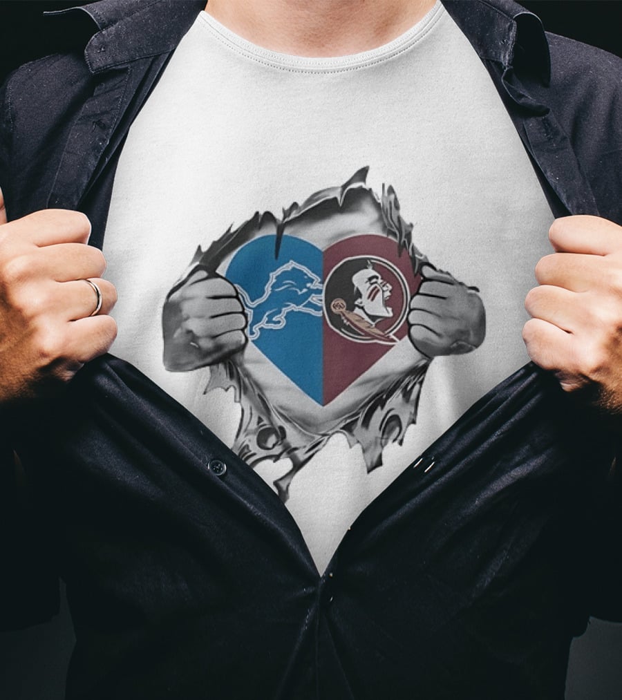 Detroit Lions Florida State Seminoles Heart Combined Fan Spirit T-Shirt