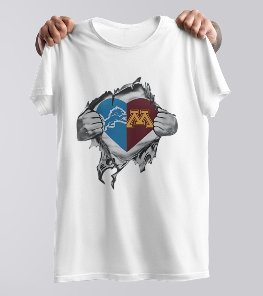 Detroit Lions And Minnesota Golden Gophers Heart T-Shirt