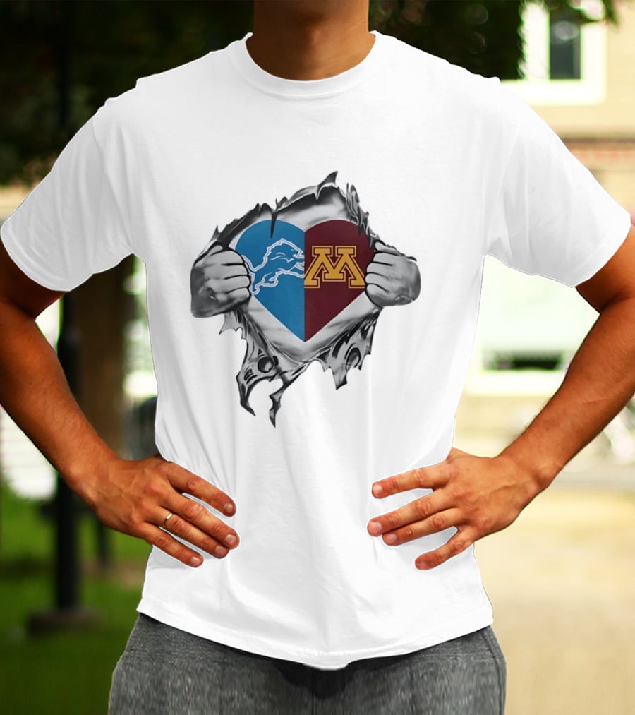 Detroit Lions And Minnesota Golden Gophers Heart T-Shirt