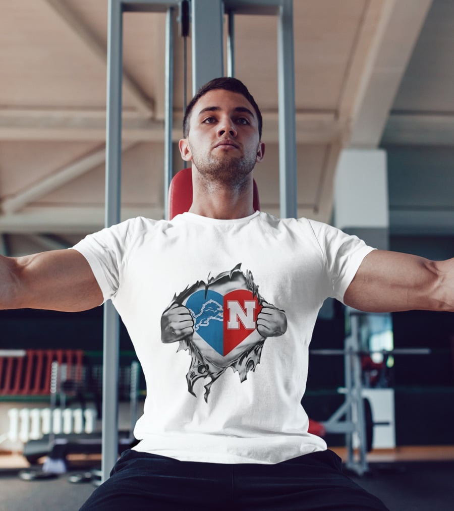 Detroit Lions Nebraska Cornhuskers Heart Logo Fan T-Shirt