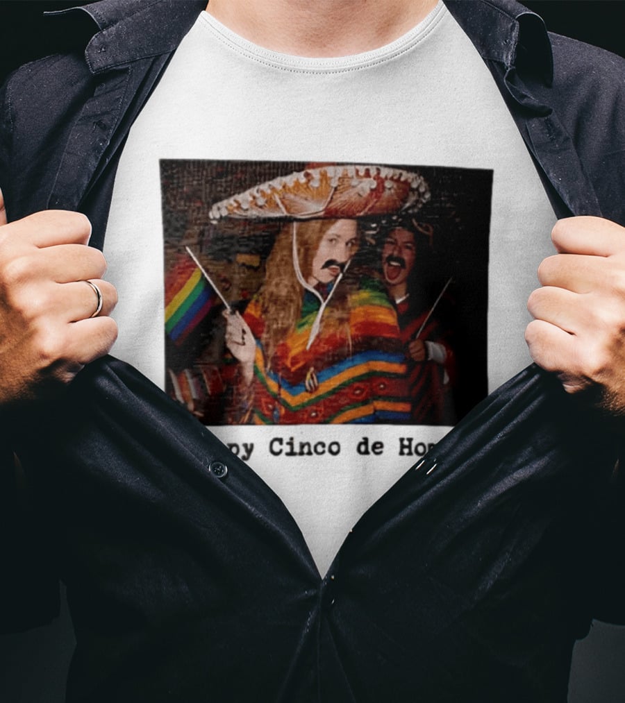 Happy Cinco De Homo Rainbow Poncho Sombrero Pride Celebration T-Shirt