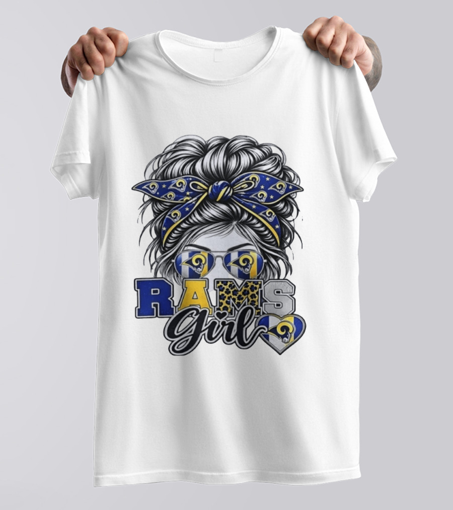 Rams Girl Messy Bun Bandana Sunglasses Fan T-Shirt