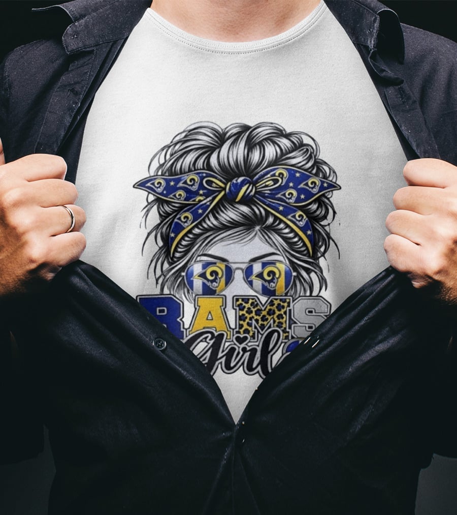 Rams Girl Messy Bun Bandana Sunglasses Fan T-Shirt