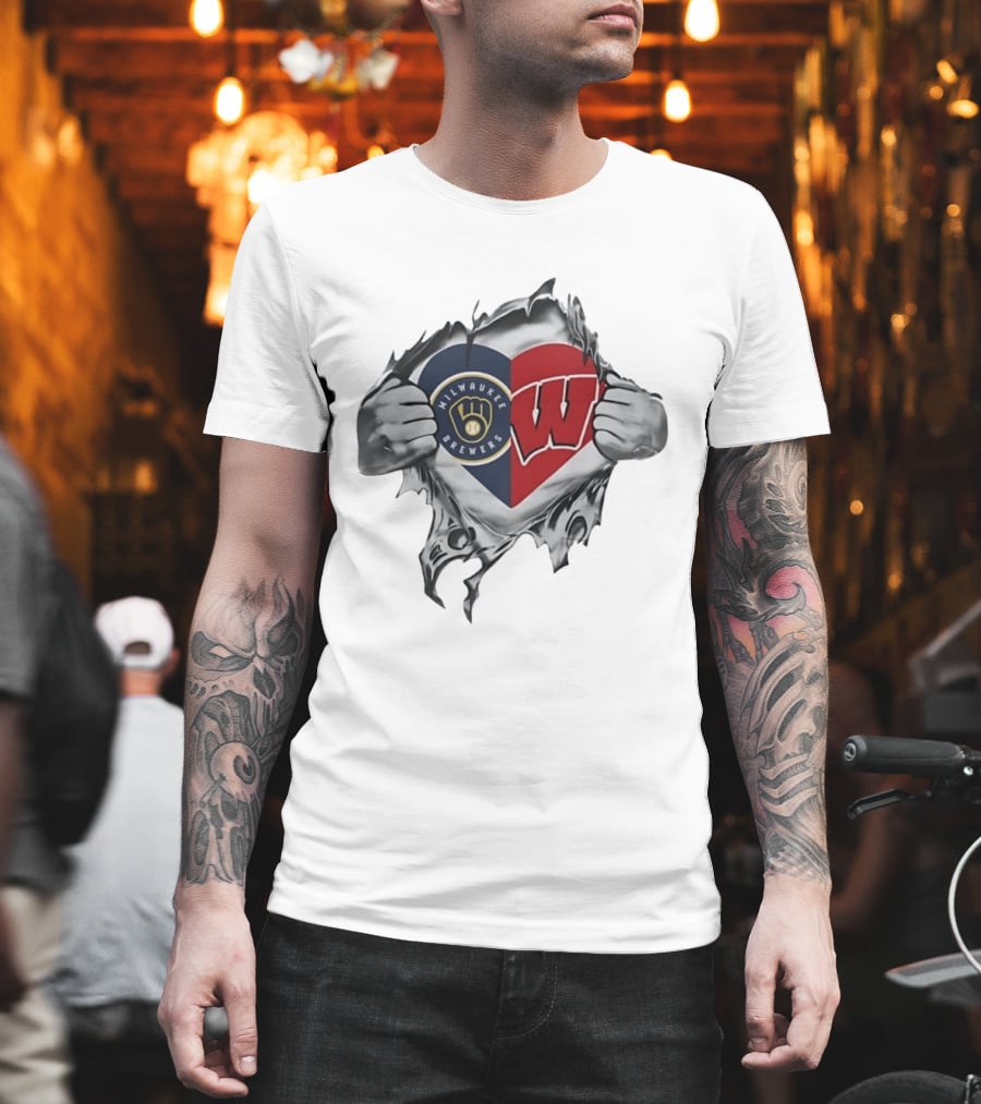 Milwaukee Brewers Wisconsin Badgers Heart T-Shirt