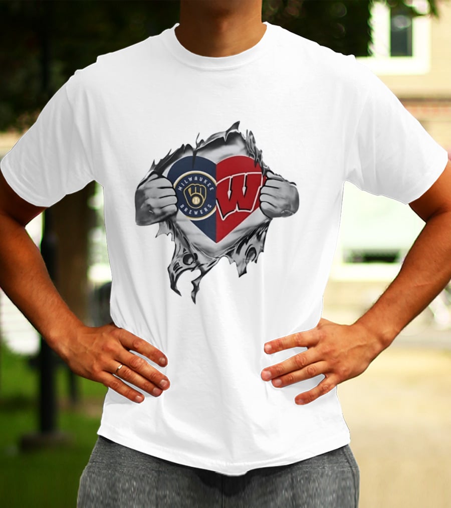 Milwaukee Brewers Wisconsin Badgers Heart T-Shirt